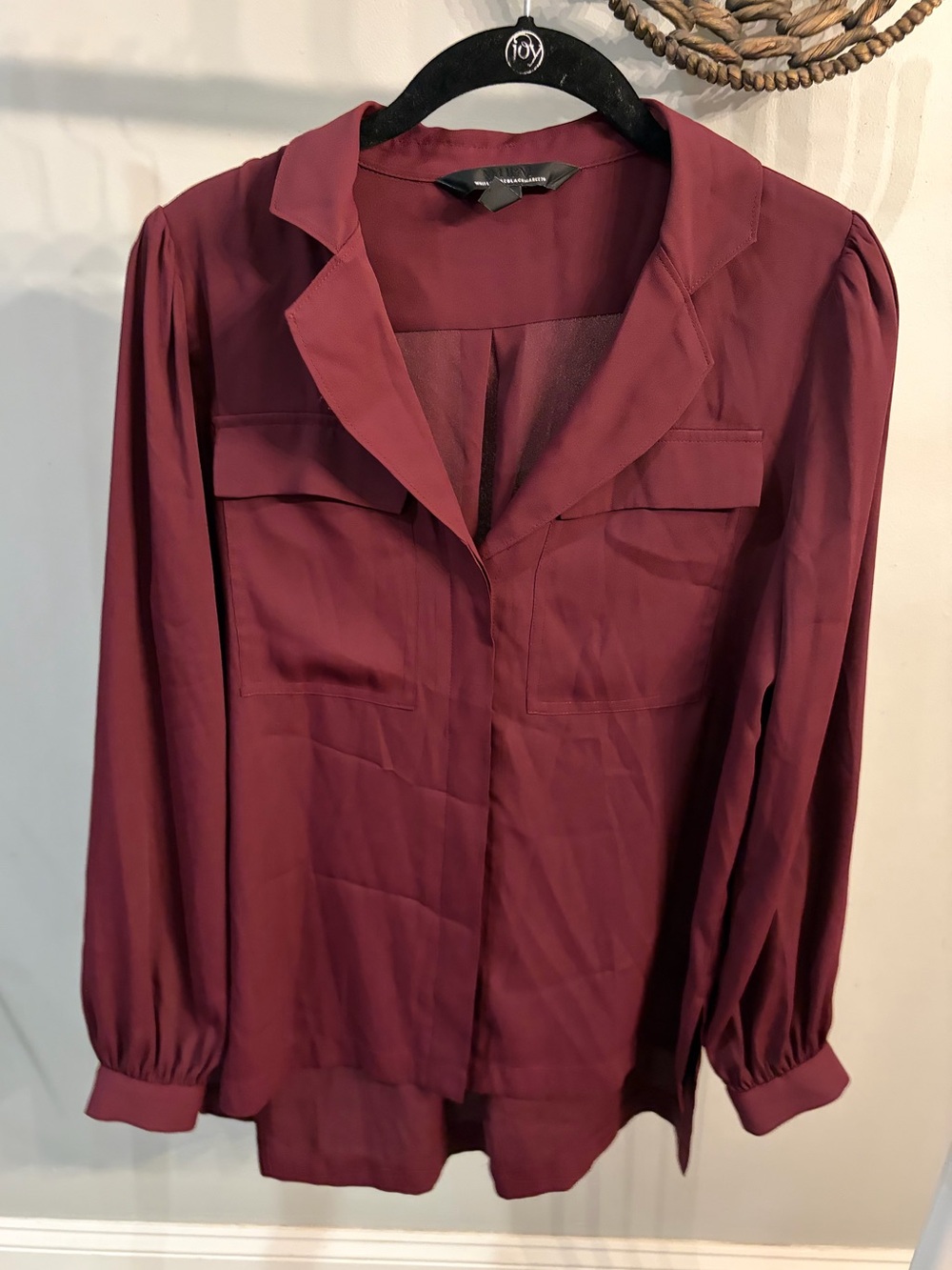 White House Black Market Burgundy Long-Sleeve Button Front Blouse-XS